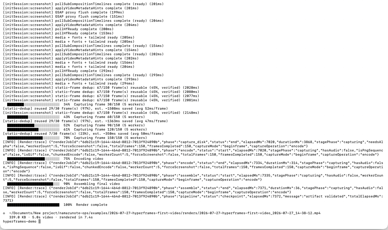 HyperFramesのMP4書き出し完了画面