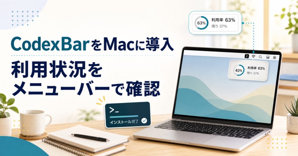 CodexBarをMacへ導入し利用状況をメニューバーで確認するイメージ