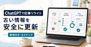 ChatGPTで古いブログ記事を確認し安全にリライトする6ステップのイメージ