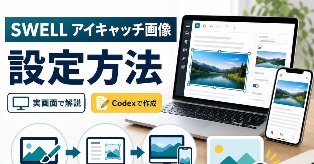 SWELLでアイキャッチ画像を設定しPCとスマホで確認するイメージ
