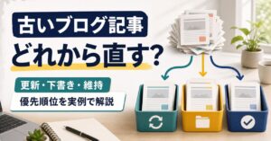 古いブログ記事を更新・下書き・維持に分けて優先順位を決める図解