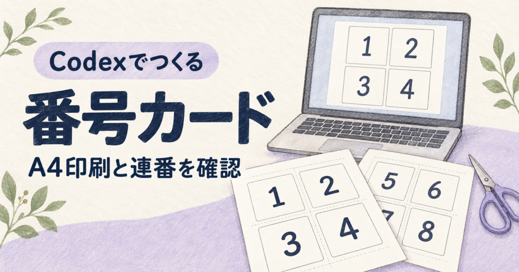 Codexで番号カードを作り、A4印刷と連番を確認する記事のアイキャッチ