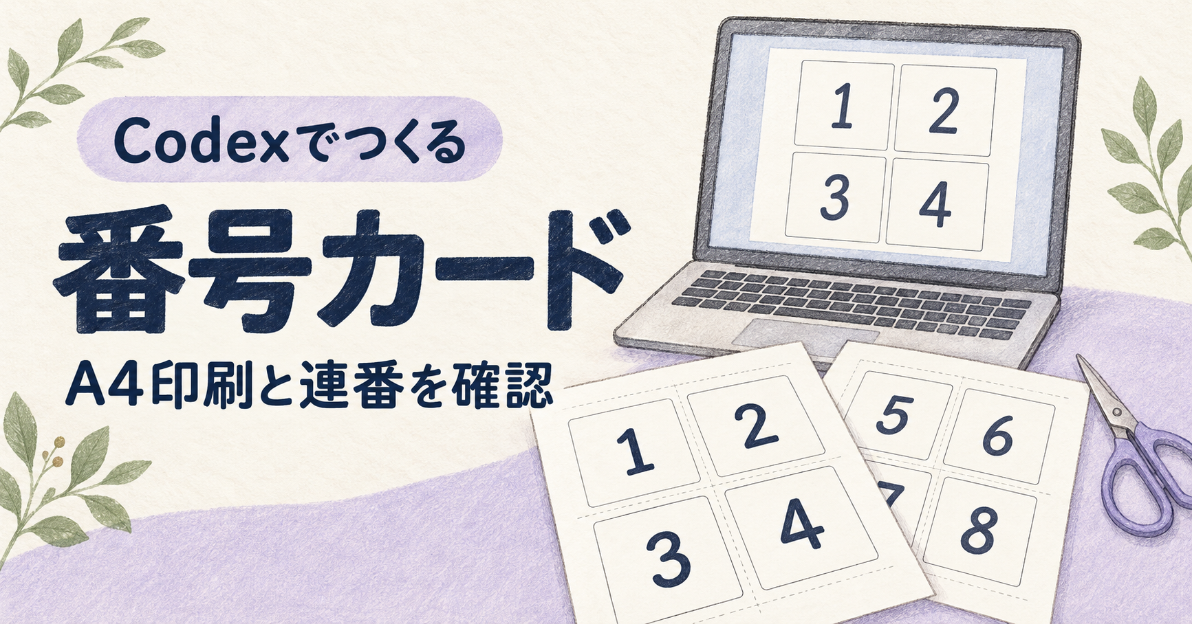 Codexで番号カードを作り、A4印刷と連番を確認する記事のアイキャッチ